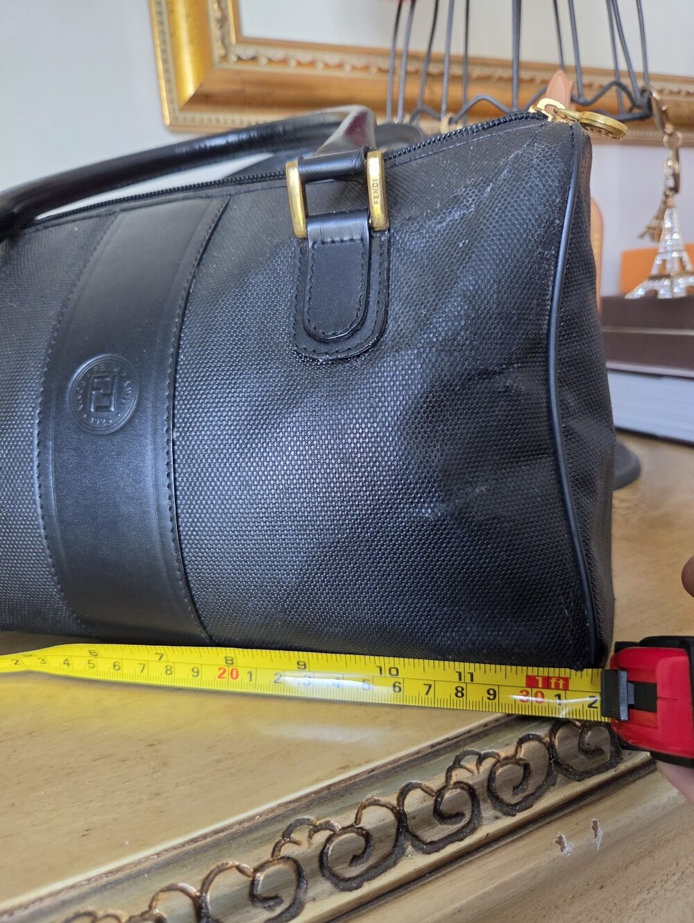Fendi Black Structured Top-Handle Satchel with Gold Hardware - Picture 14 of 16